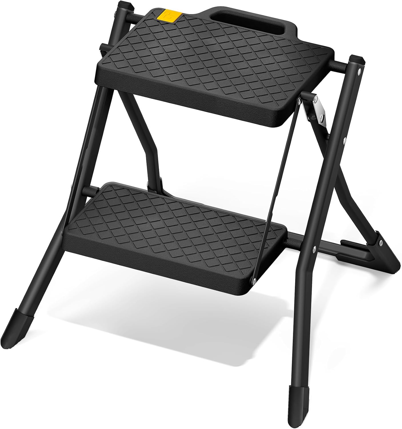 Taburete plegable 2 escalones acero ligero negro 330lb