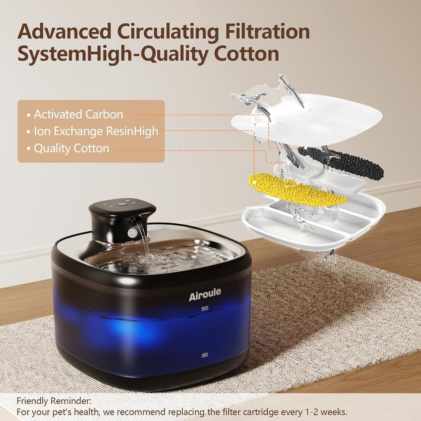 Fuente agua inalámbrica para gatos y perros con filtros
