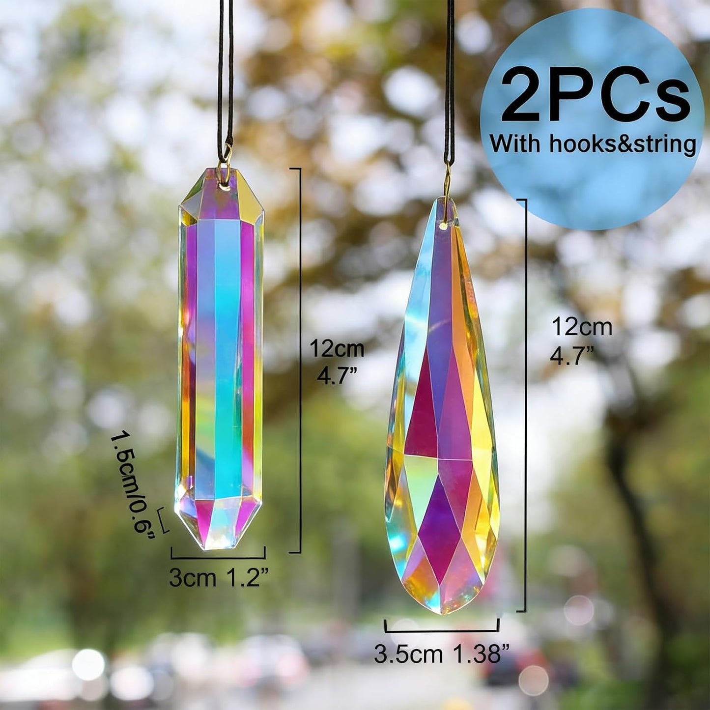 2 Atrapasoles Cristal 4.7pulg Prisma Arco Iris Decoración
