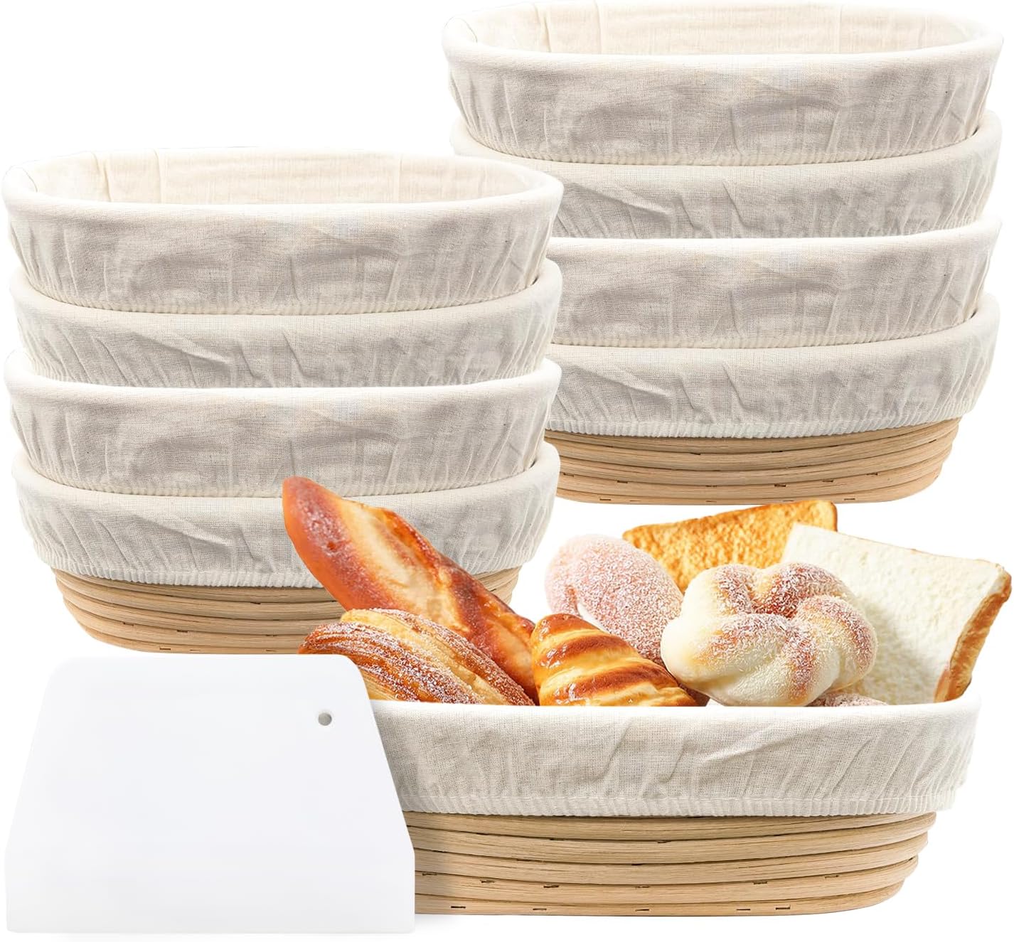 Juego de 8 cestas ovaladas para pan de 10 pulgadas con forro de tela