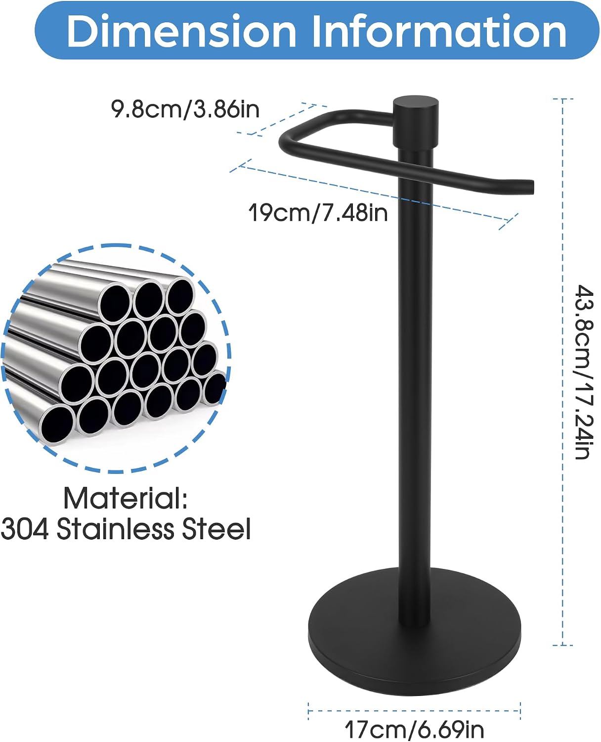 Toallero mano acero inox impermeable acabado negro