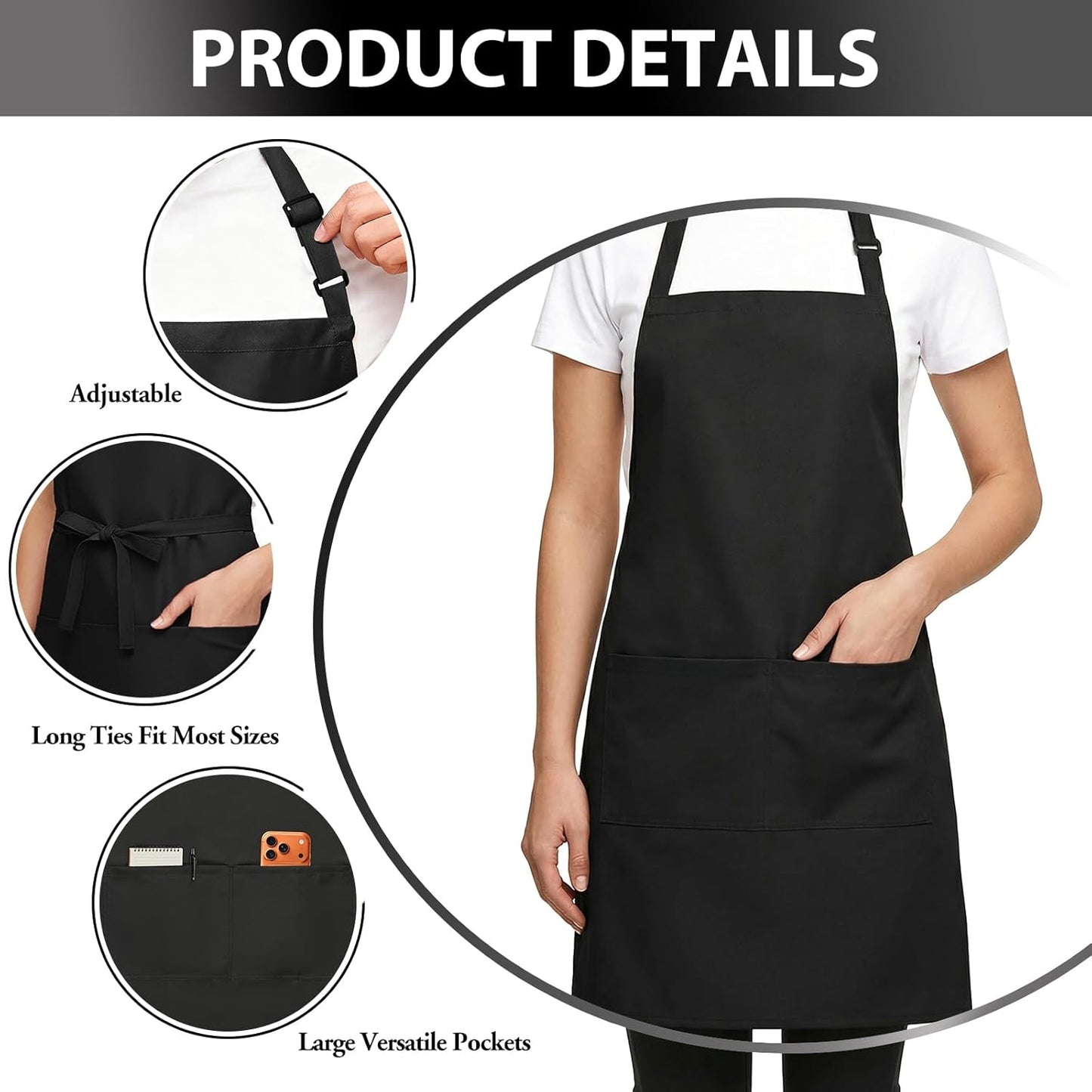 Set 2 Delantales Chef Ajustables Unisex con Bolsillos