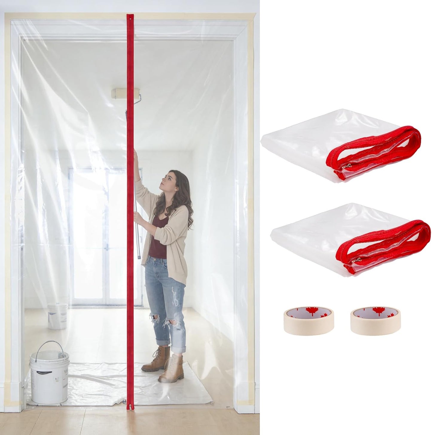 Set 2 Cubiertas Puerta Plástico Cremallera 4x7.2ft