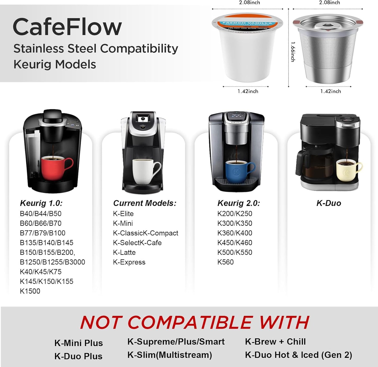 Filtros de café reutilizables de acero inoxidable universal para Keurig 2.0 y 1.0
