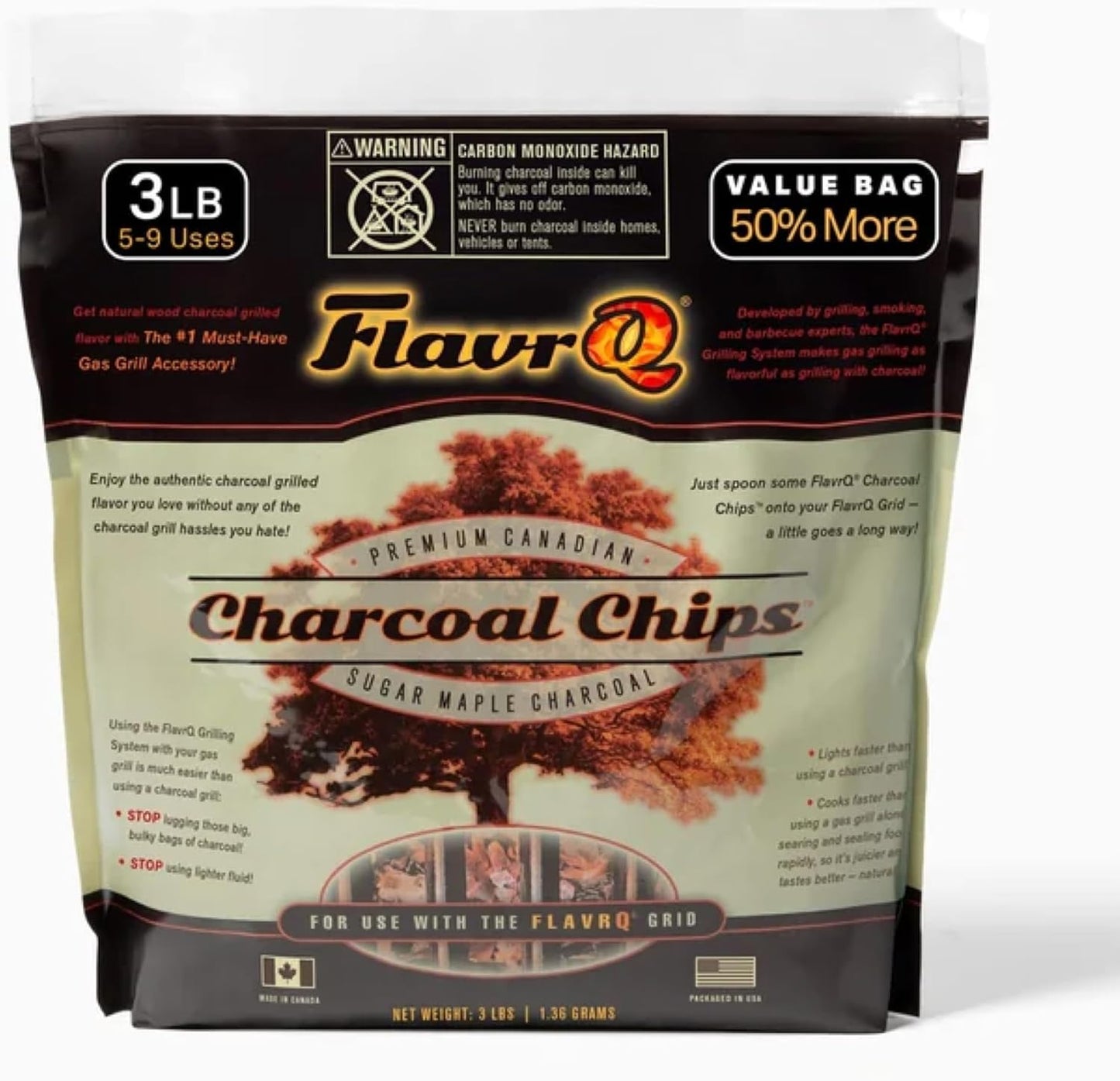 Bolsa 3lb chips carbón madera arce canadiense natural