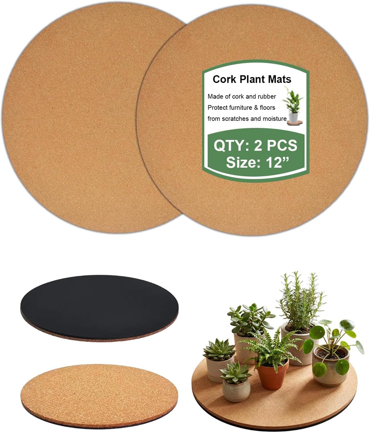 Posavasos corcho para plantas 12pulg tapete redondo absorbente