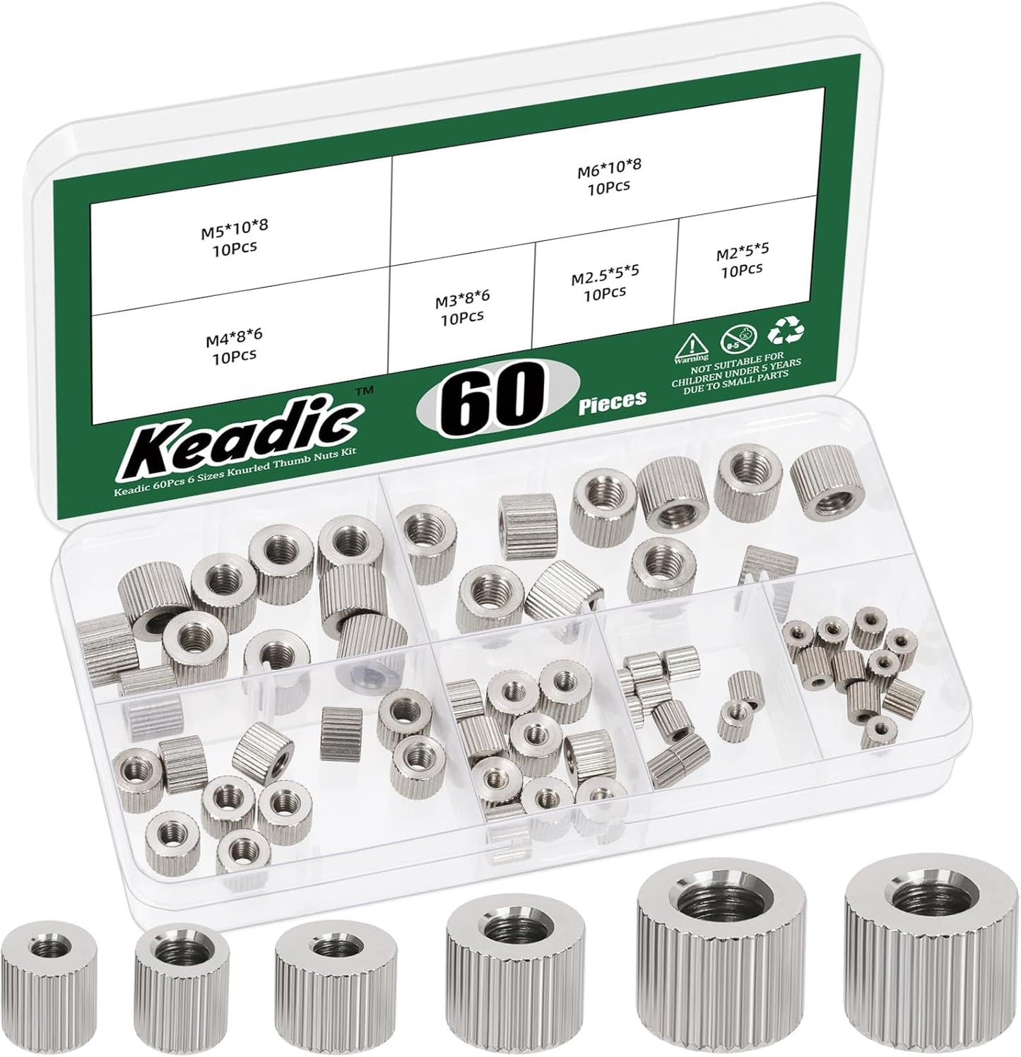 Set 60 Tuercas Moleteadas Planas Acero Carbono M2-M6