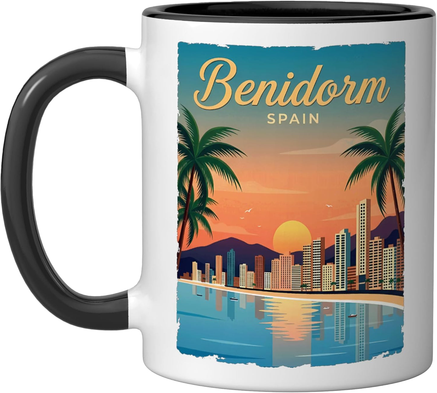 Taza cerámica Benidorm España negra/blanca