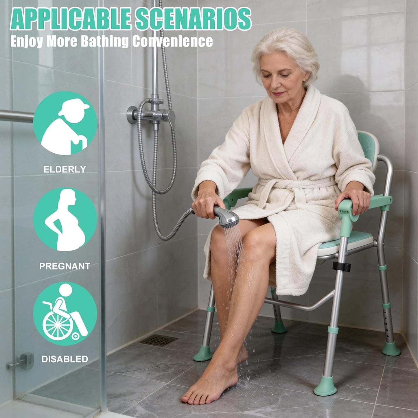 Silla ducha forma U con cojín brazos acolchados