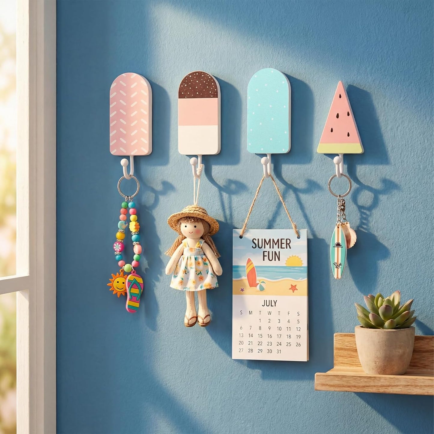 Pack 4 Ganchos Pared Niños Colgar Llaves Dormitorio Verano