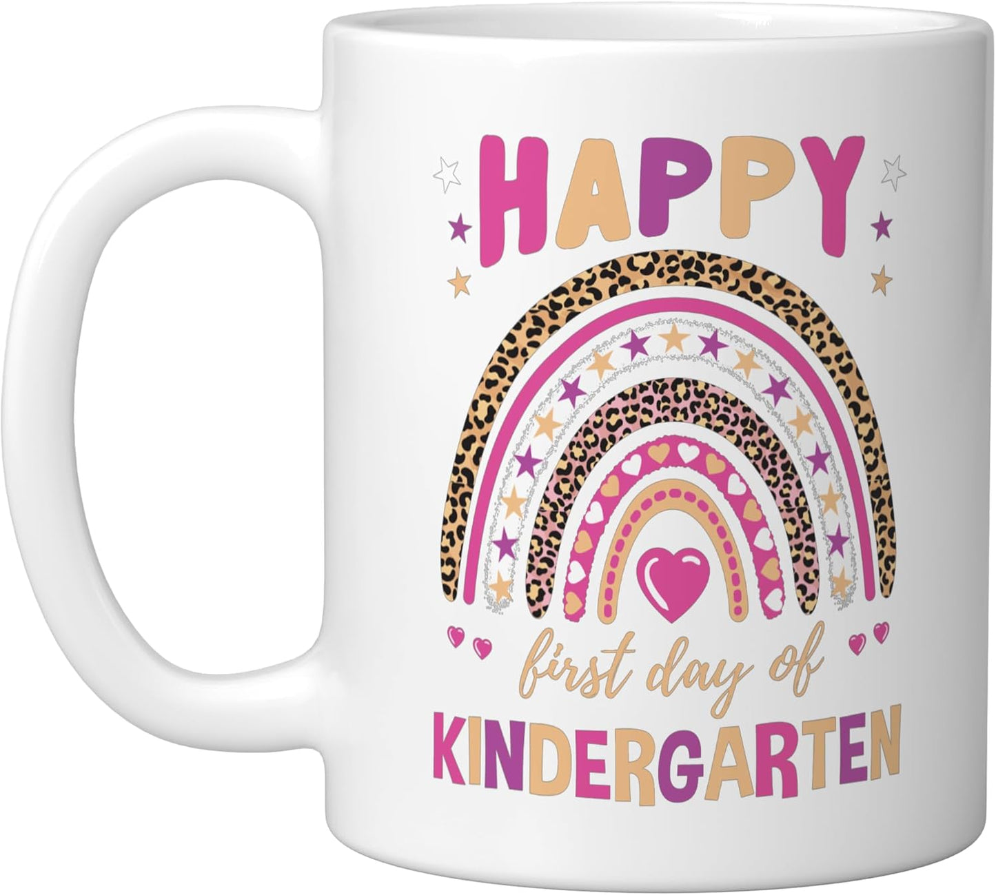 Taza cerámica leopardo arcoíris para primer día de kindergarten