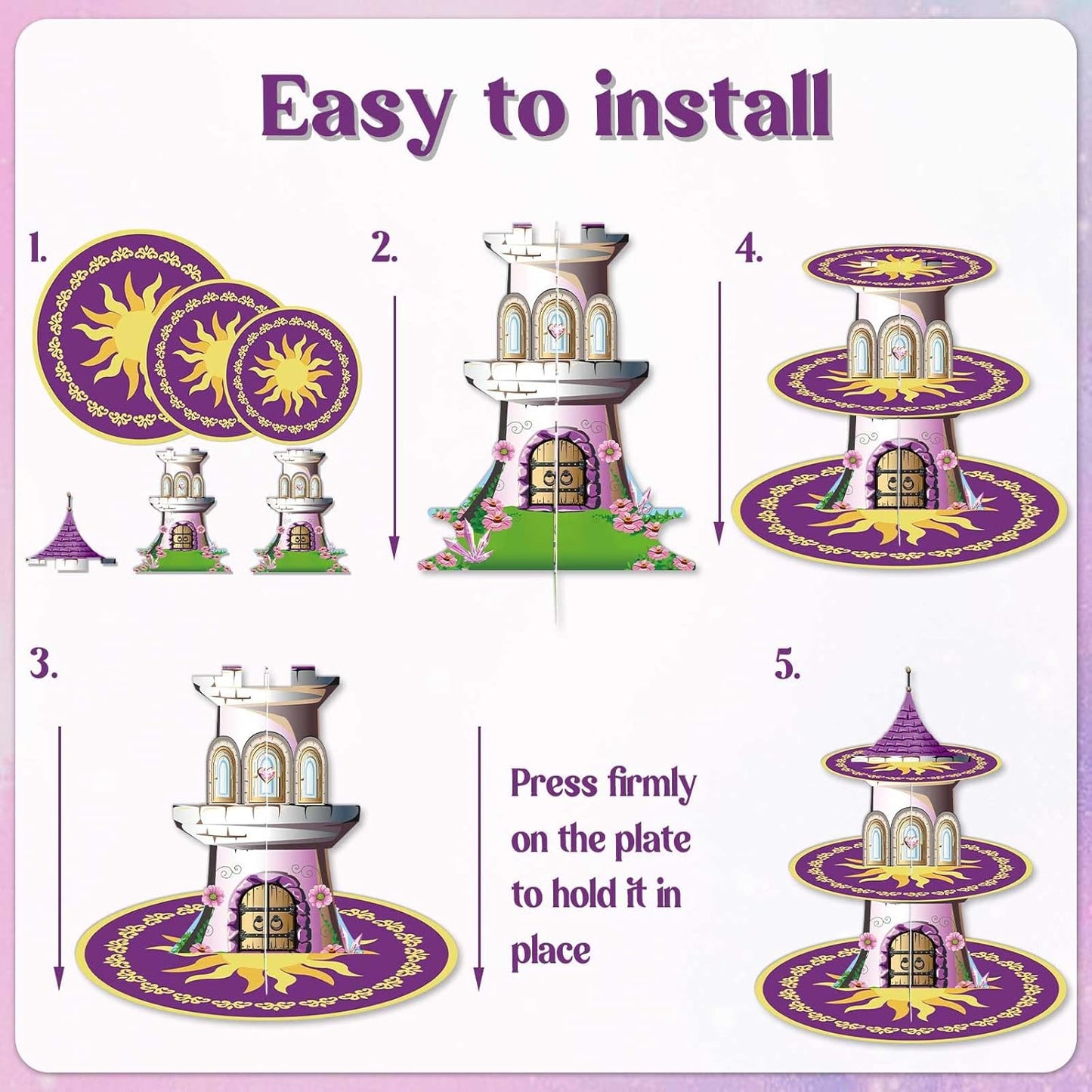 Soporte pastel princesa morado decoración bautizo