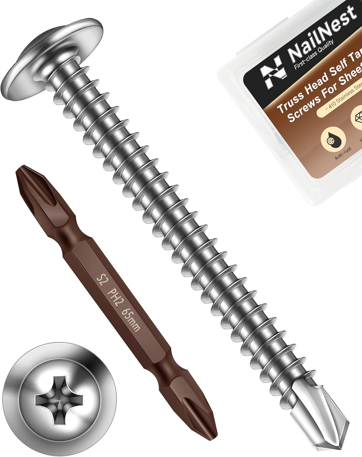 100 Tornillos Chapa Metal #10 x 2 Acero Inox 410 Auto Perforantes