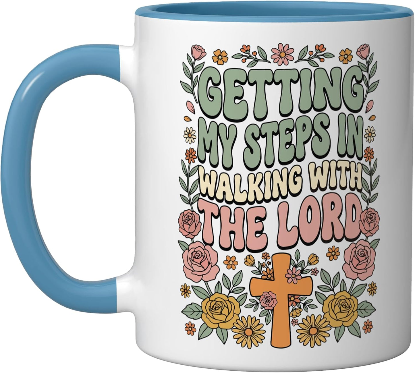 Taza Cerámica Caminar Con Dios Azul/Blanco
