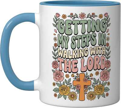 Taza Cerámica Caminar Con Dios Azul/Blanco