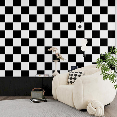 Papel Tapiz Cuadros Blanco Negro 15.7x118pulg Autoadhesivo