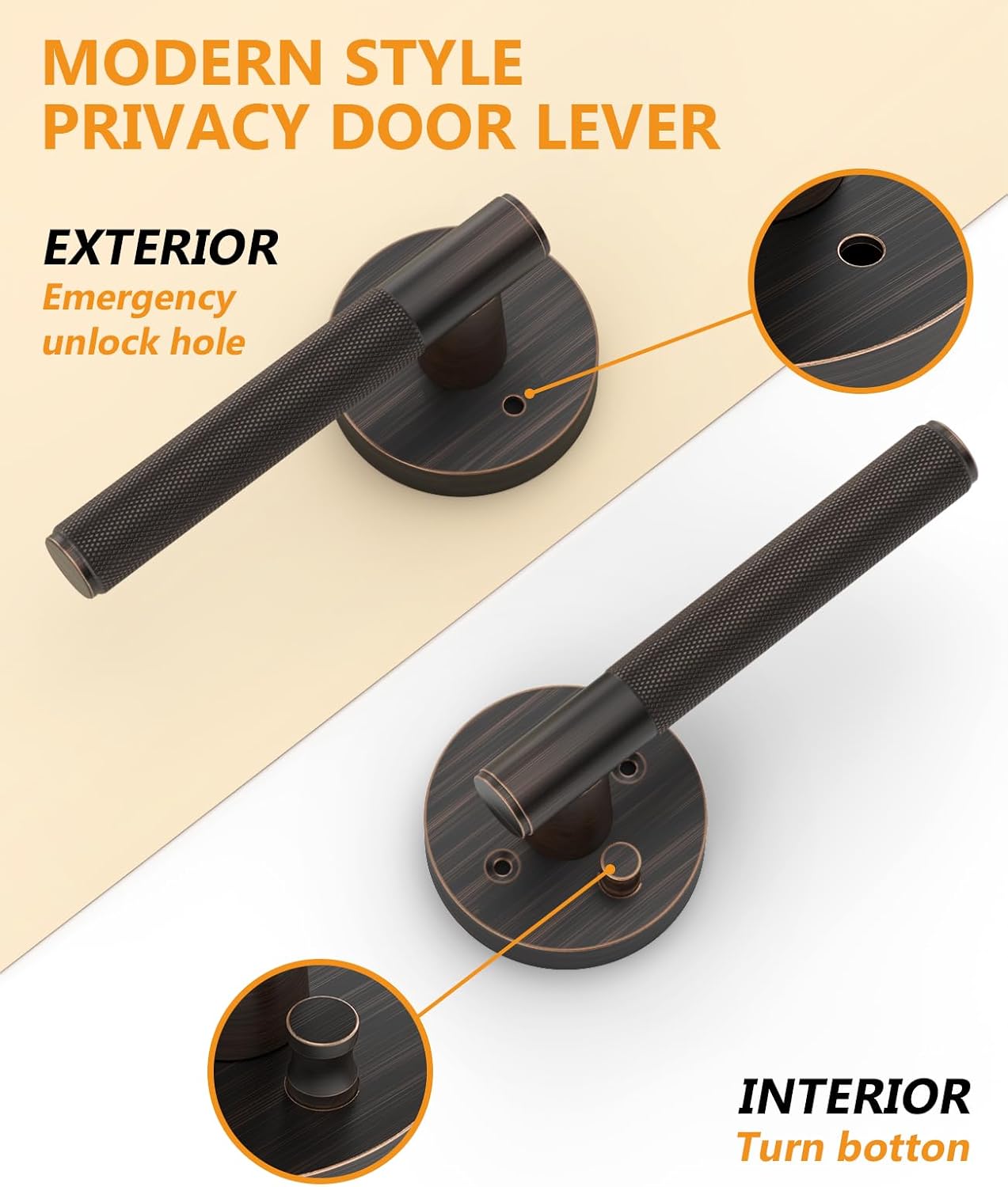 Manija puerta bronce aceitado para dormitorio o baño