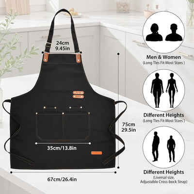 Delantal de chef con bolsillos de lona duradera para hombres y mujeres