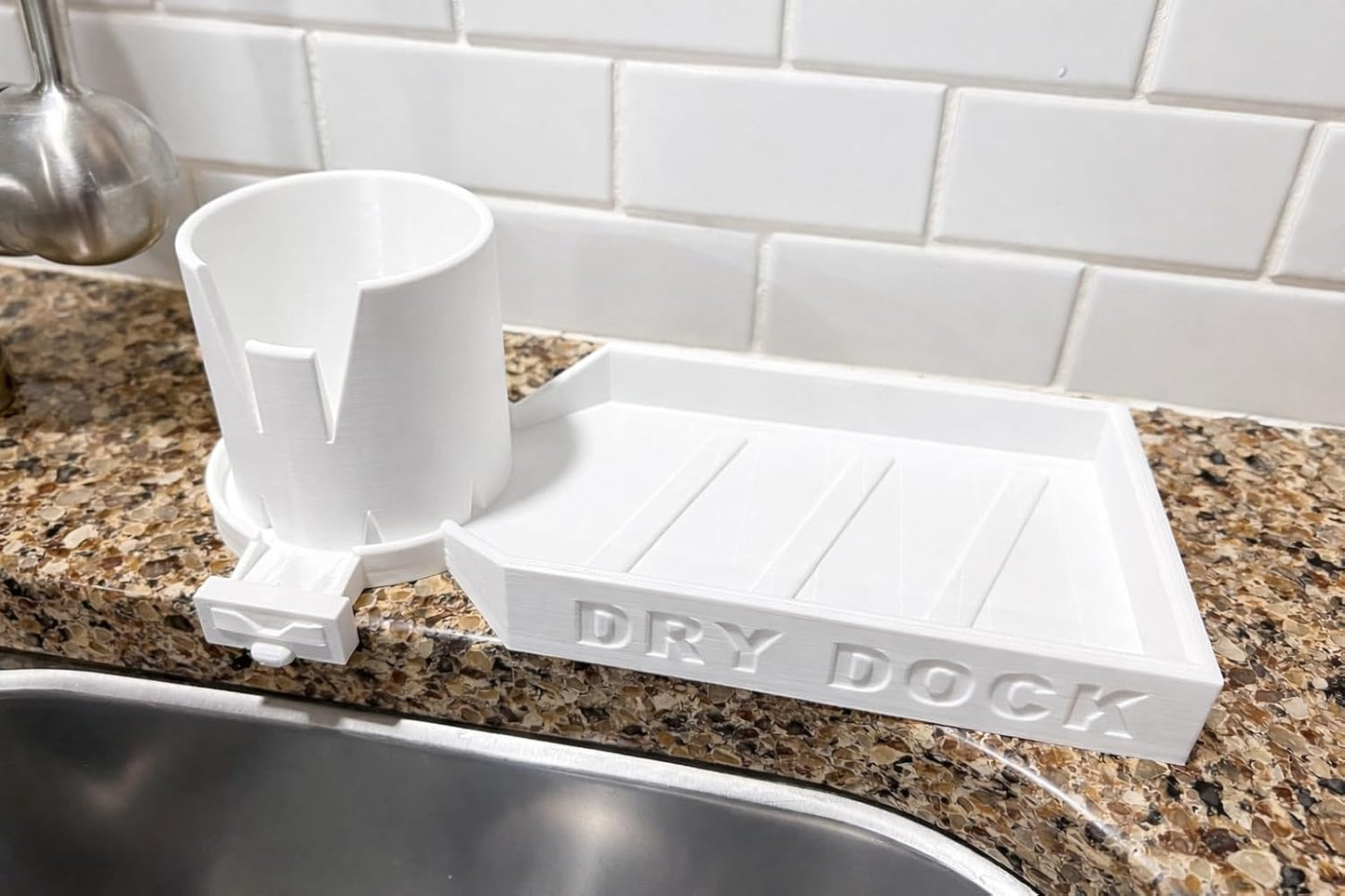 Porta esponjas para fregadero cocina con soporte cepillo botella, blanco
