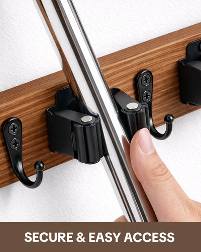 2 Pzas Soporte Escobas Madera Colgar Pared con Ganchos
