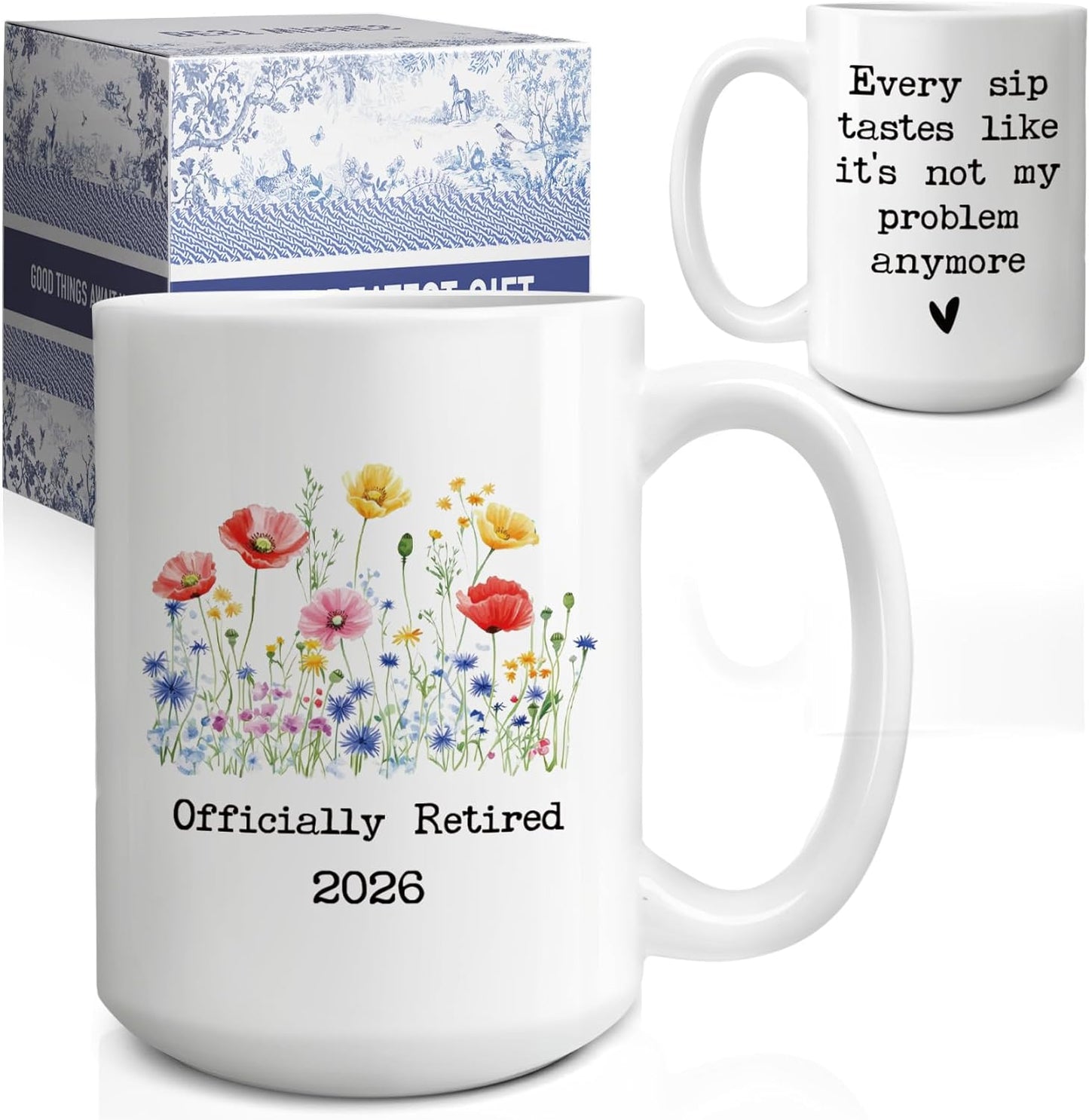 Taza de jubilación para mujer con diseño floral 2026