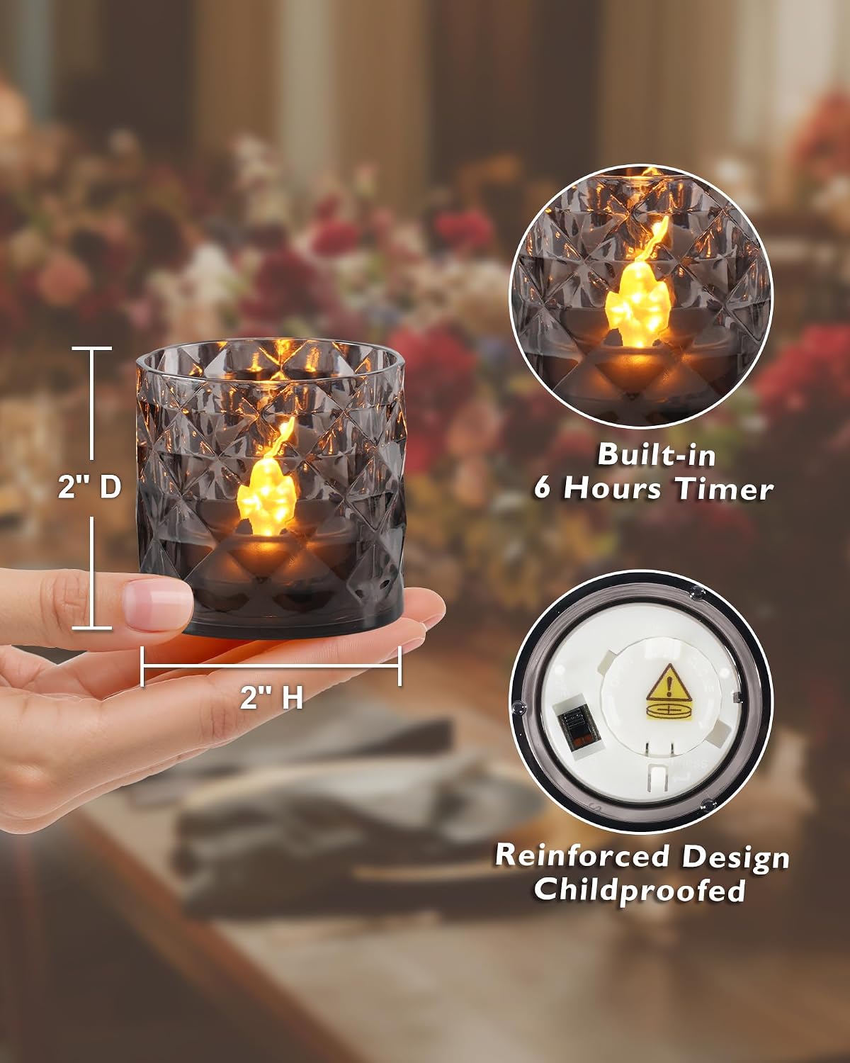 Portavelas acrílico 2x2pulg con temporizador velas eléctricas boda