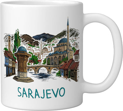 Taza cerámica Sarajevo Bosnia Herzegovina souvenir regalo blanco