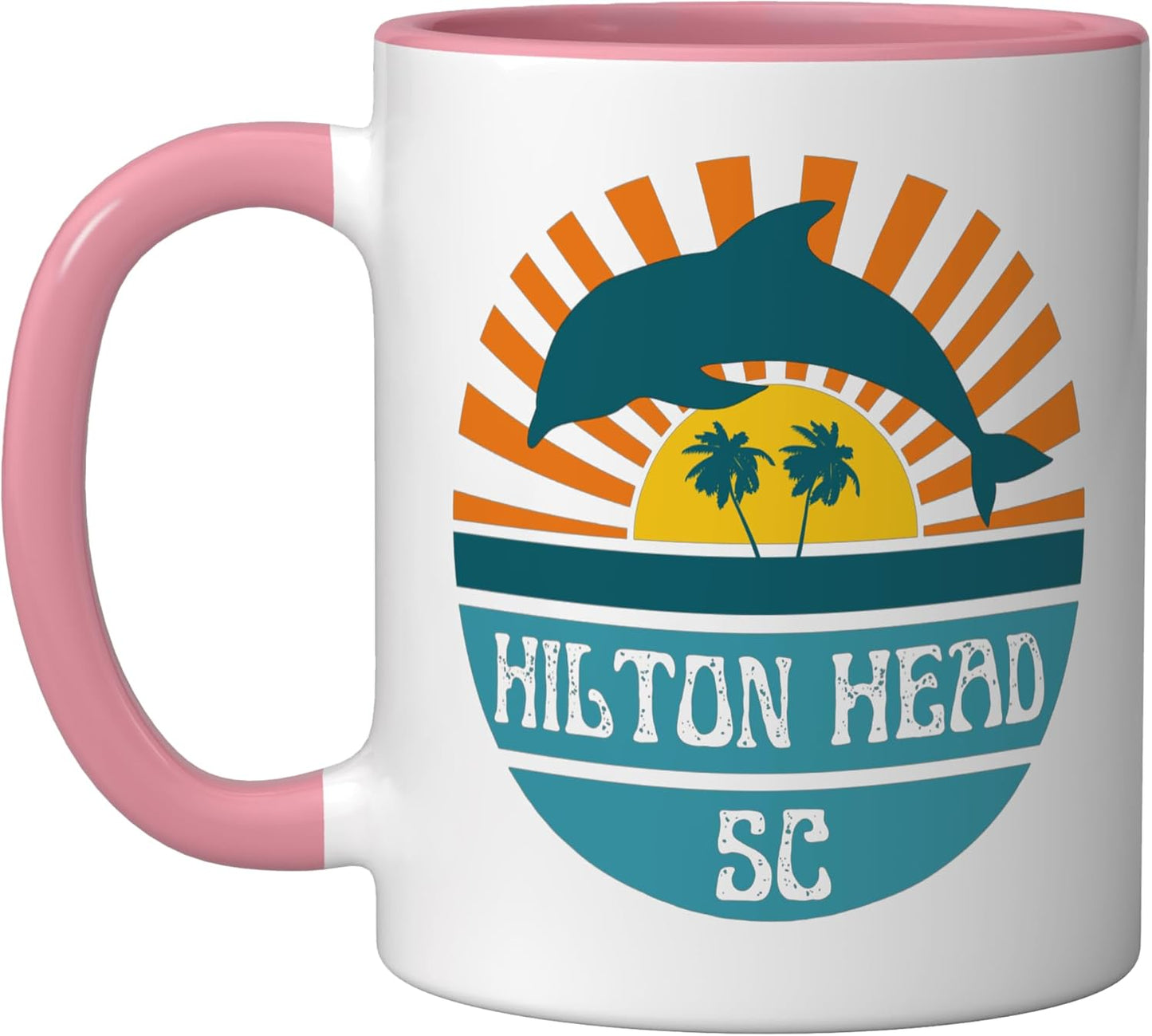Taza de cerámica Hilton Head color rosa y blanco