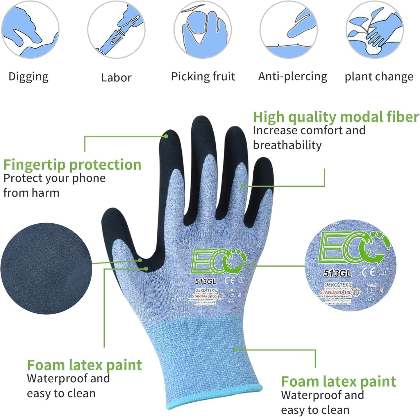 7 Pzas Guantes Jardinería Mujer Microespuma