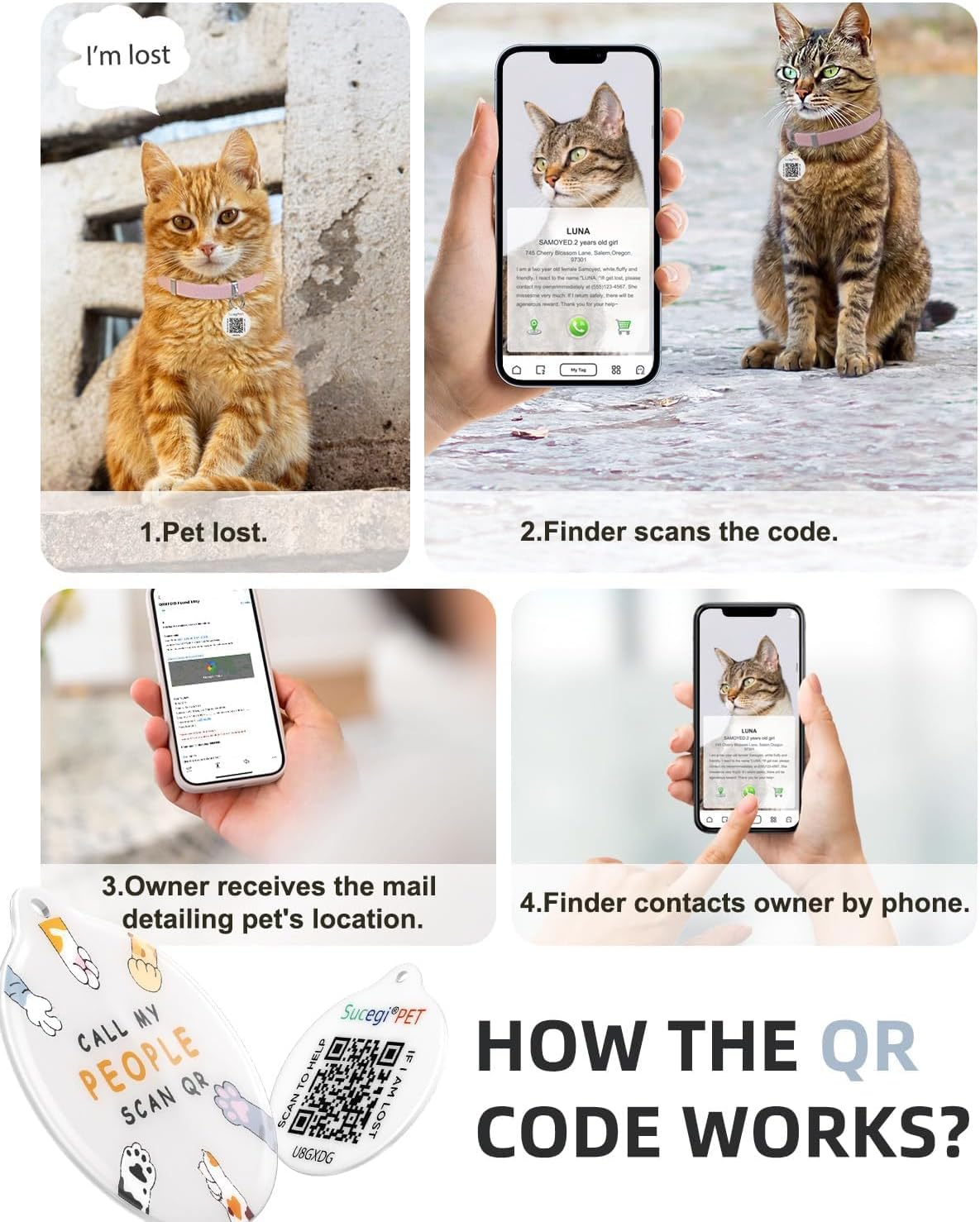 Collar gato con etiqueta QR elástico duradero