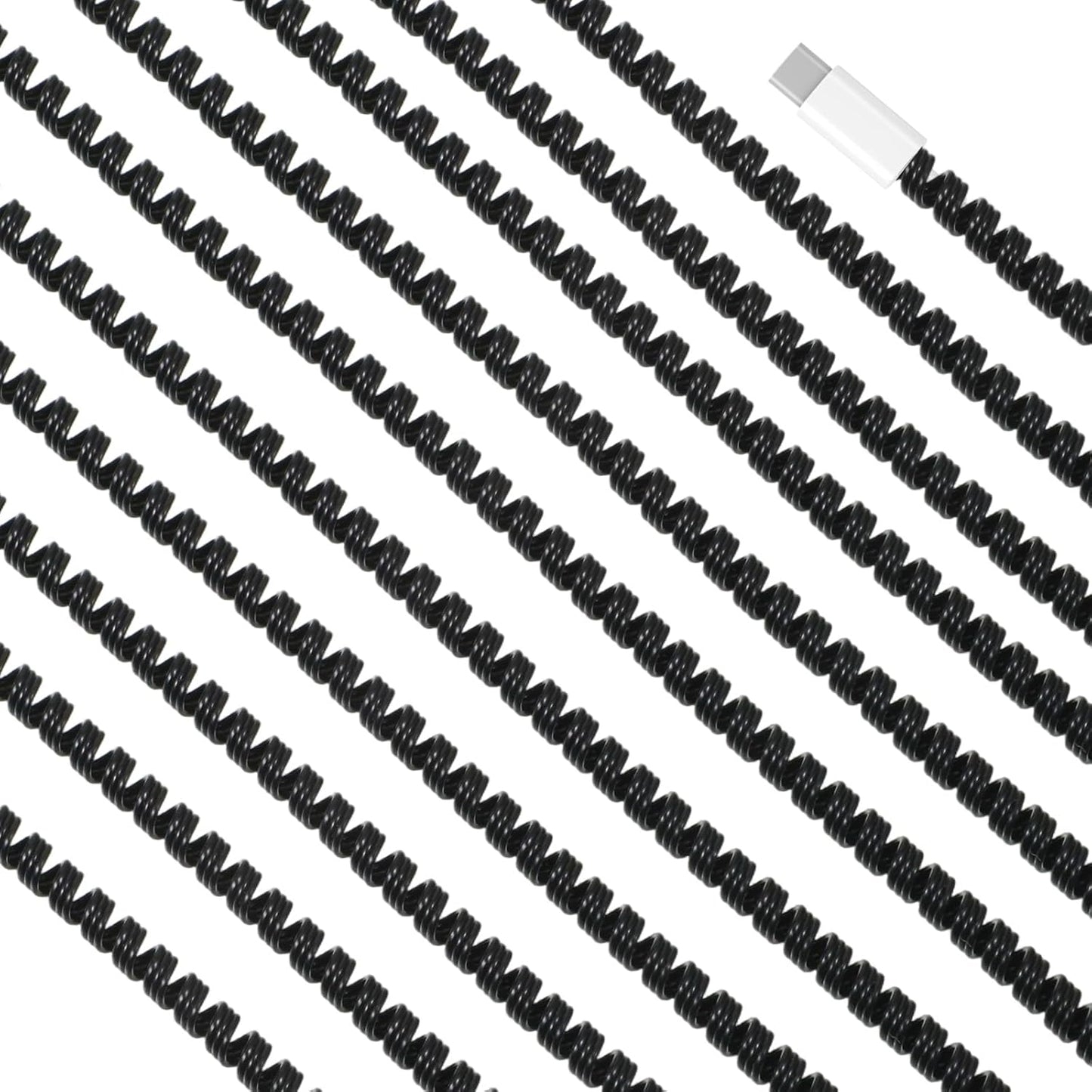 10 Pzas Cable Carga Protector Espiral No Masticable Negro