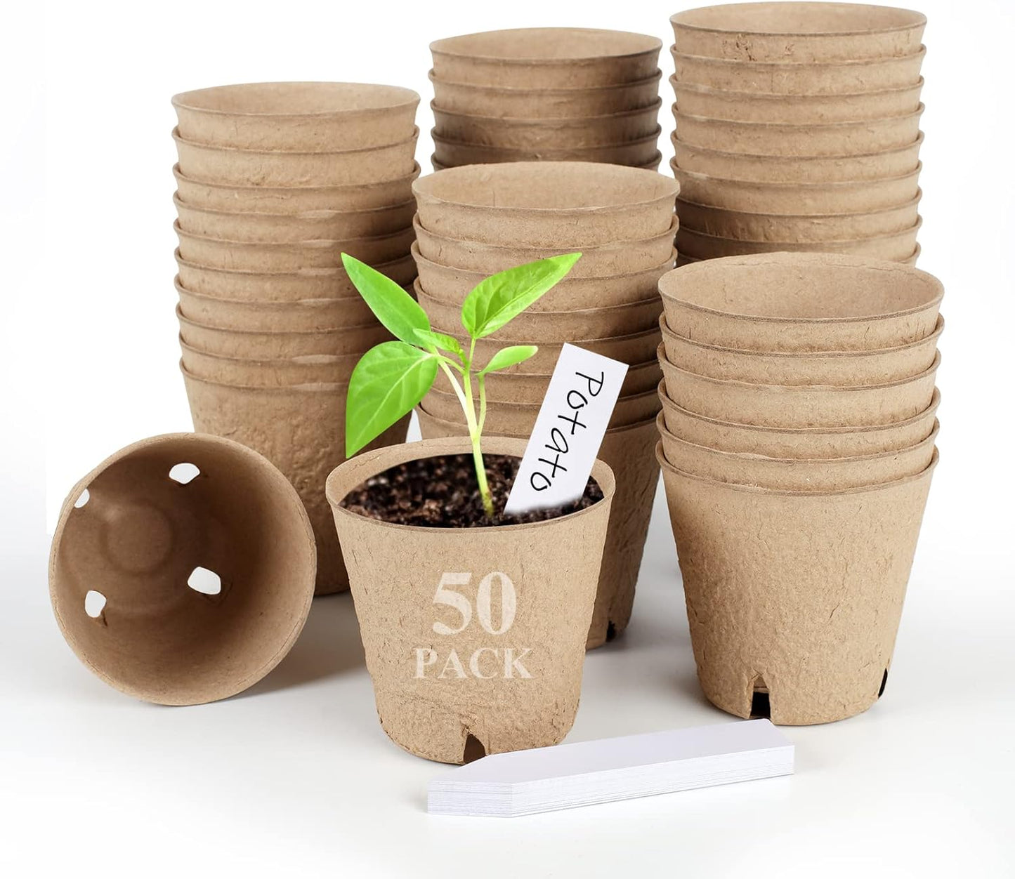 50 Macetas Turba 3.15pulg Redondas con Agujeros Drenaje