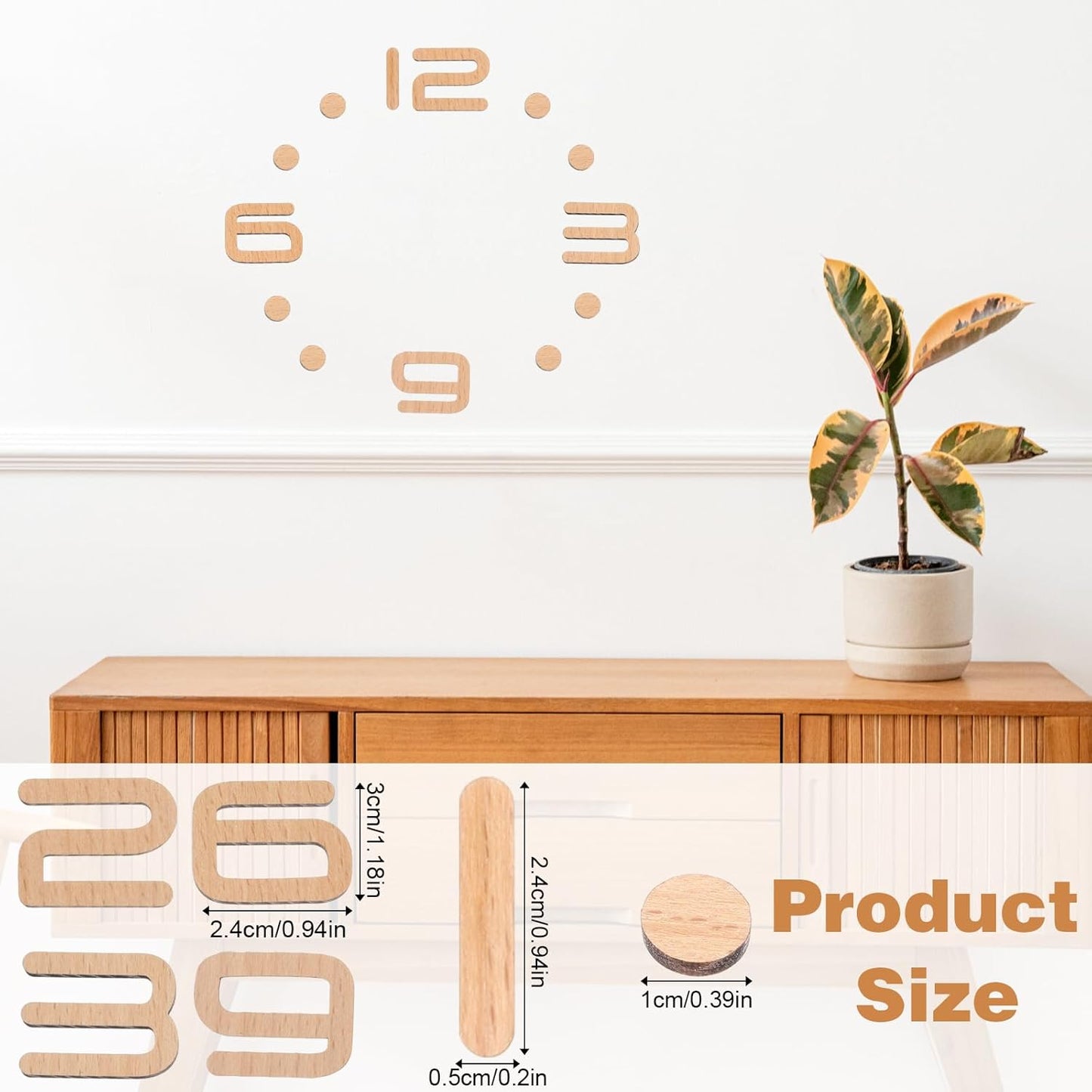 Kit números reloj madera autoadhesivos para bricolaje