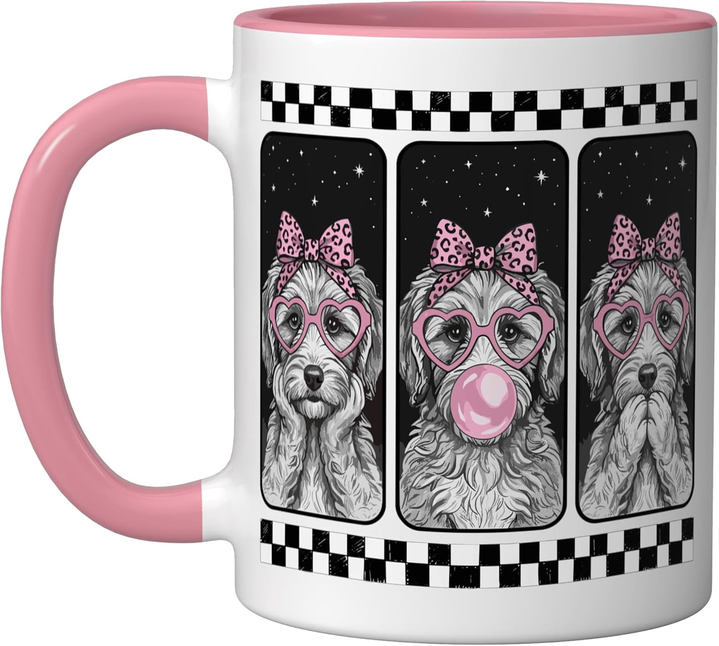 Taza Cerámica Labradoodle Trio Coquette Rosa Blanco