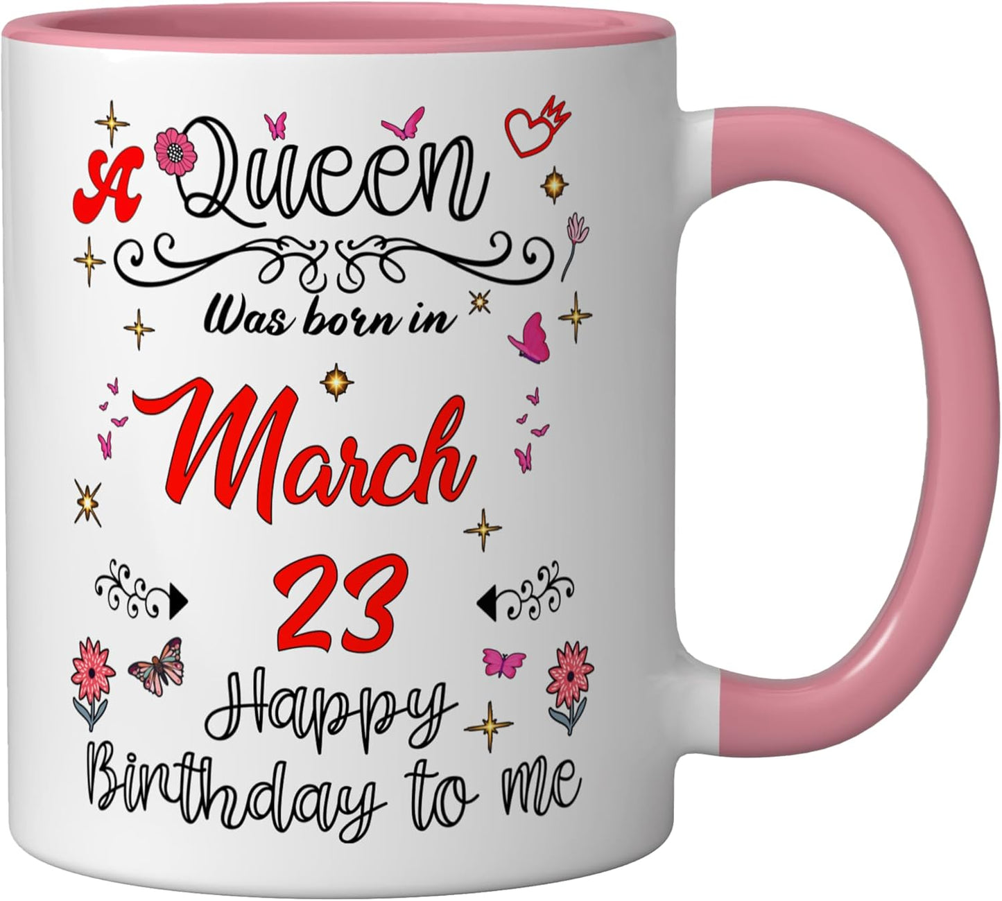 Taza cerámica para cumpleaños 23 de marzo rosa/blanco