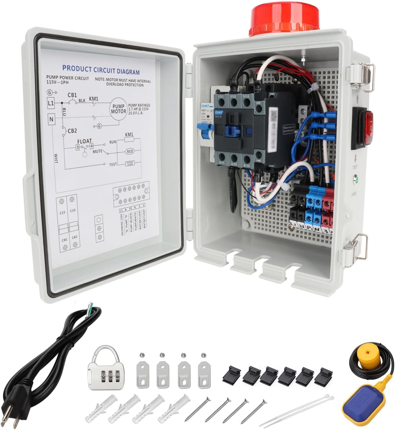 Panel control séptico con alarma y disyuntor bomba 110