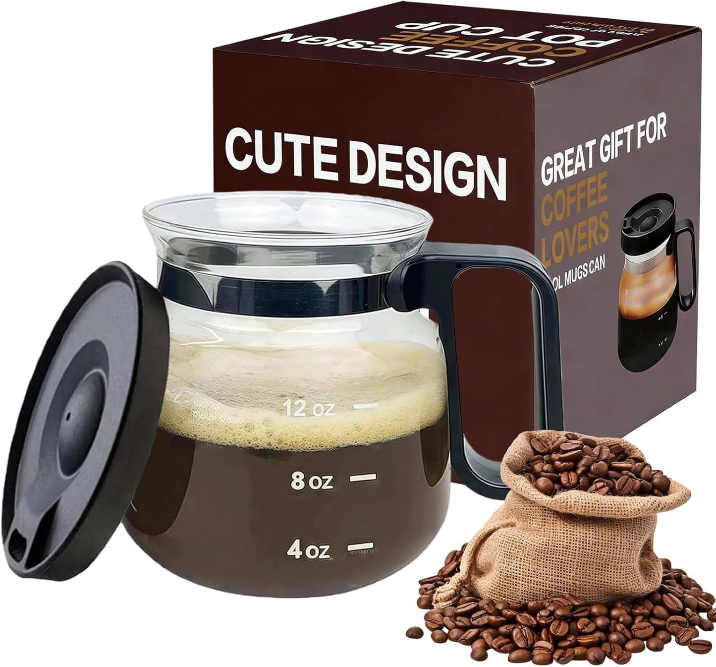 Taza de vidrio borosilicato transparente 16 oz con tapa y asa