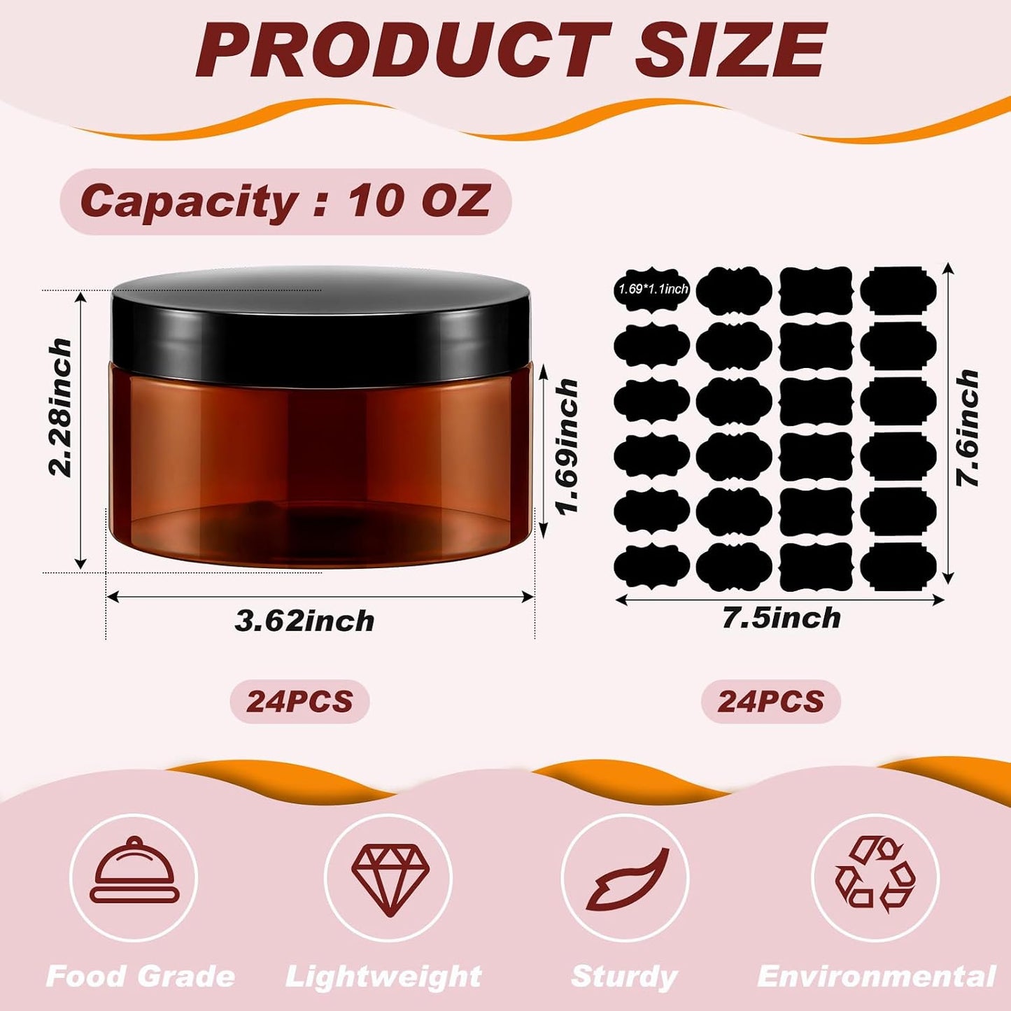 Recipientes plástico 24pzas 10oz con tapa vacíos color ámbar