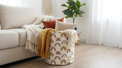 Cesta tela redonda plegable para guardar ropa arco iris