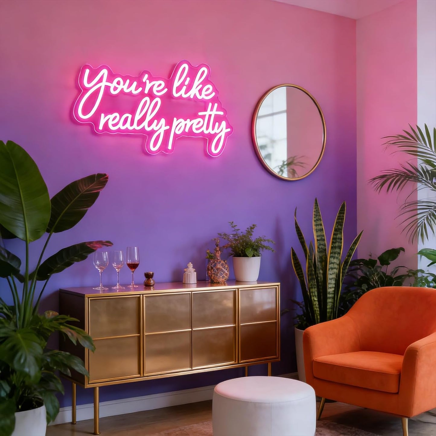 Letrero neón rosa LED texto You're Like Really Pretty