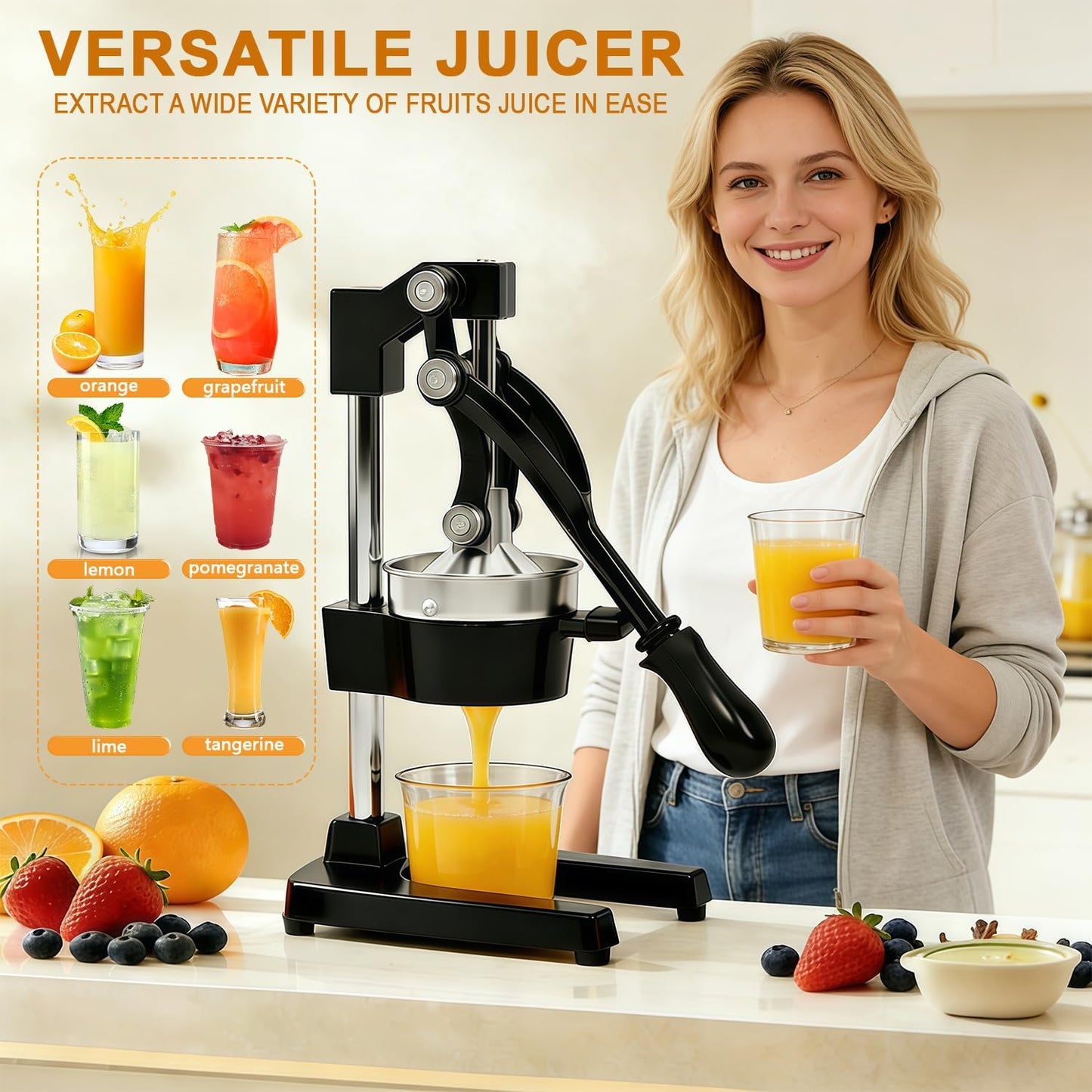Exprimidor de naranjas acero inox grande manual para uso comercial