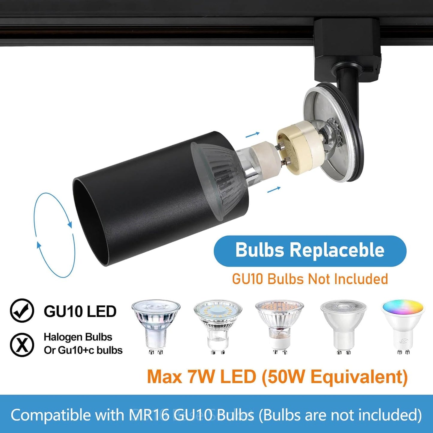 Cabezal iluminación riel GU10 repuesto para luz tipo H LED