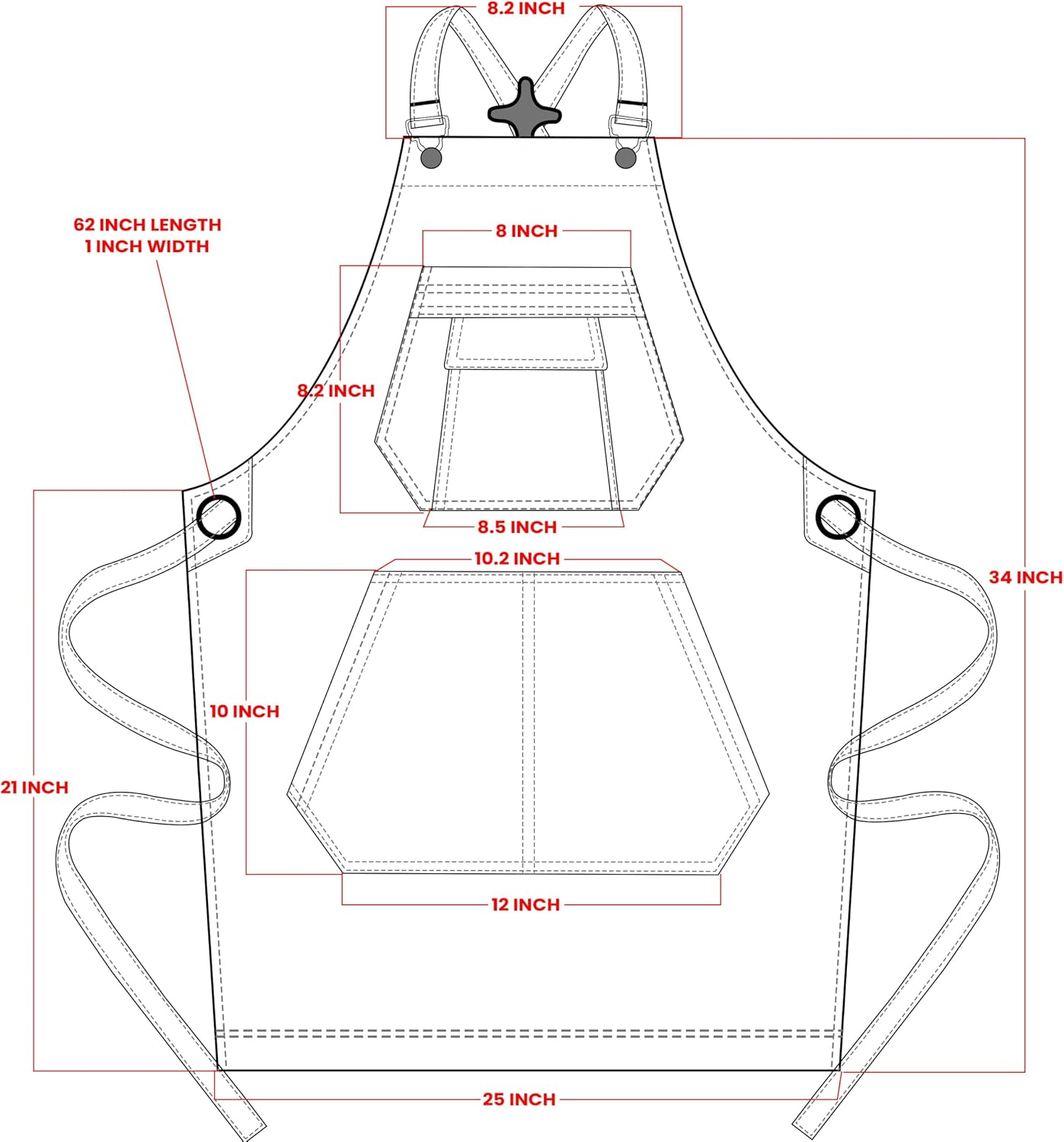Delantal Chef Ajustable con Bolsillo Grande Tallas M-XXL