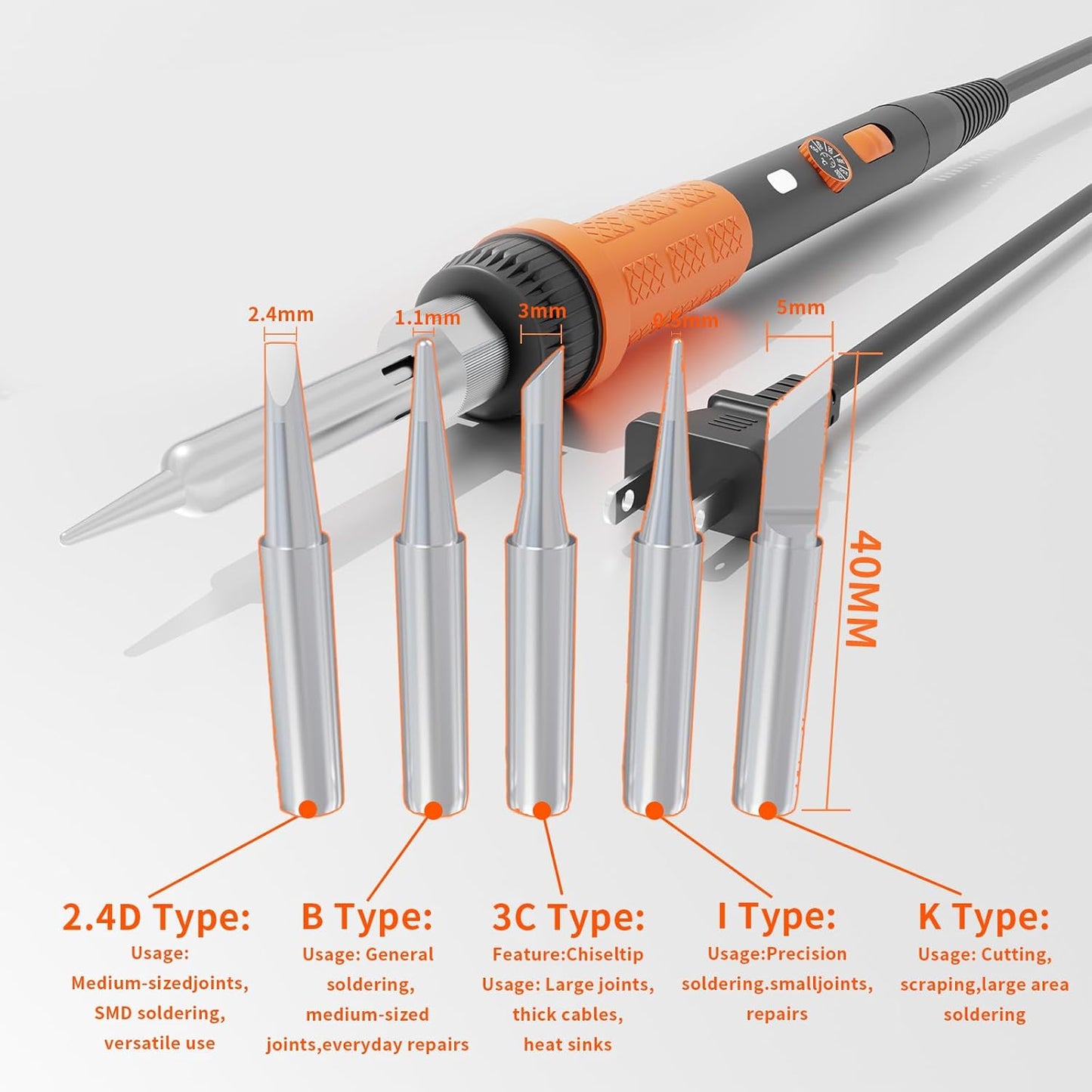 Kit soldador naranja 908B 60W 5 puntas temp. ajustable