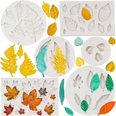 6 Moldes Silicona Hojas para Pasteles Fondant Resina