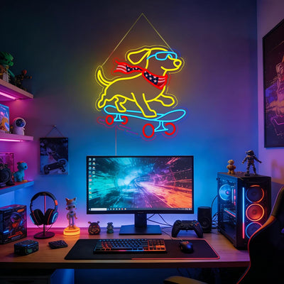 Letrero neón perro salchicha LED decoración pared