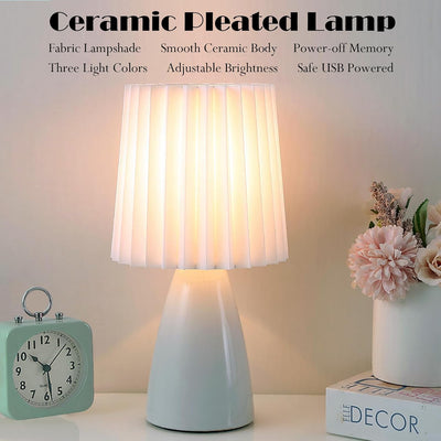 Lámpara nocturna cerámica tela plisada luz LED ajustable