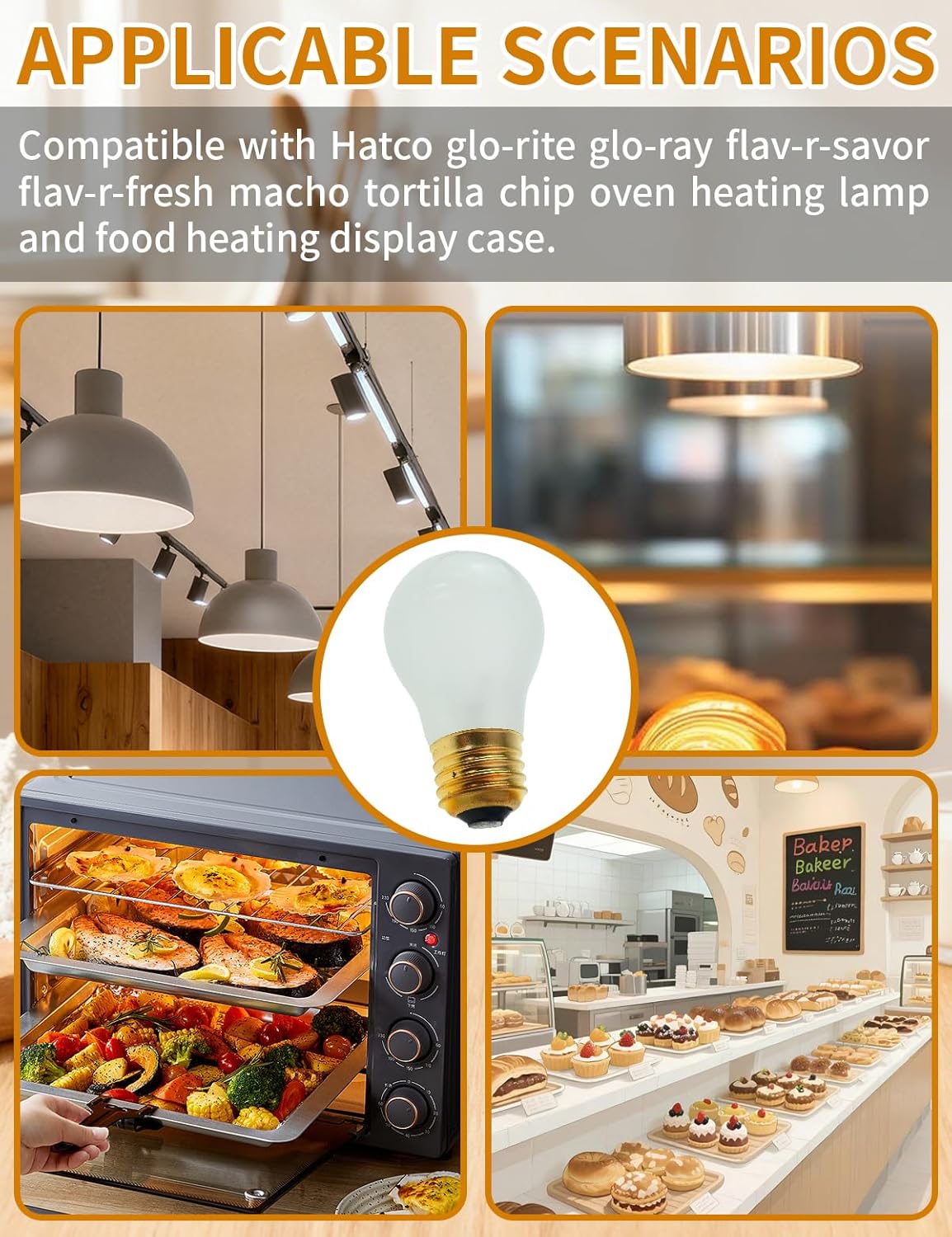 8 bombillas para horno Hatco lámpara de calor 40W E26 base alta temperatura