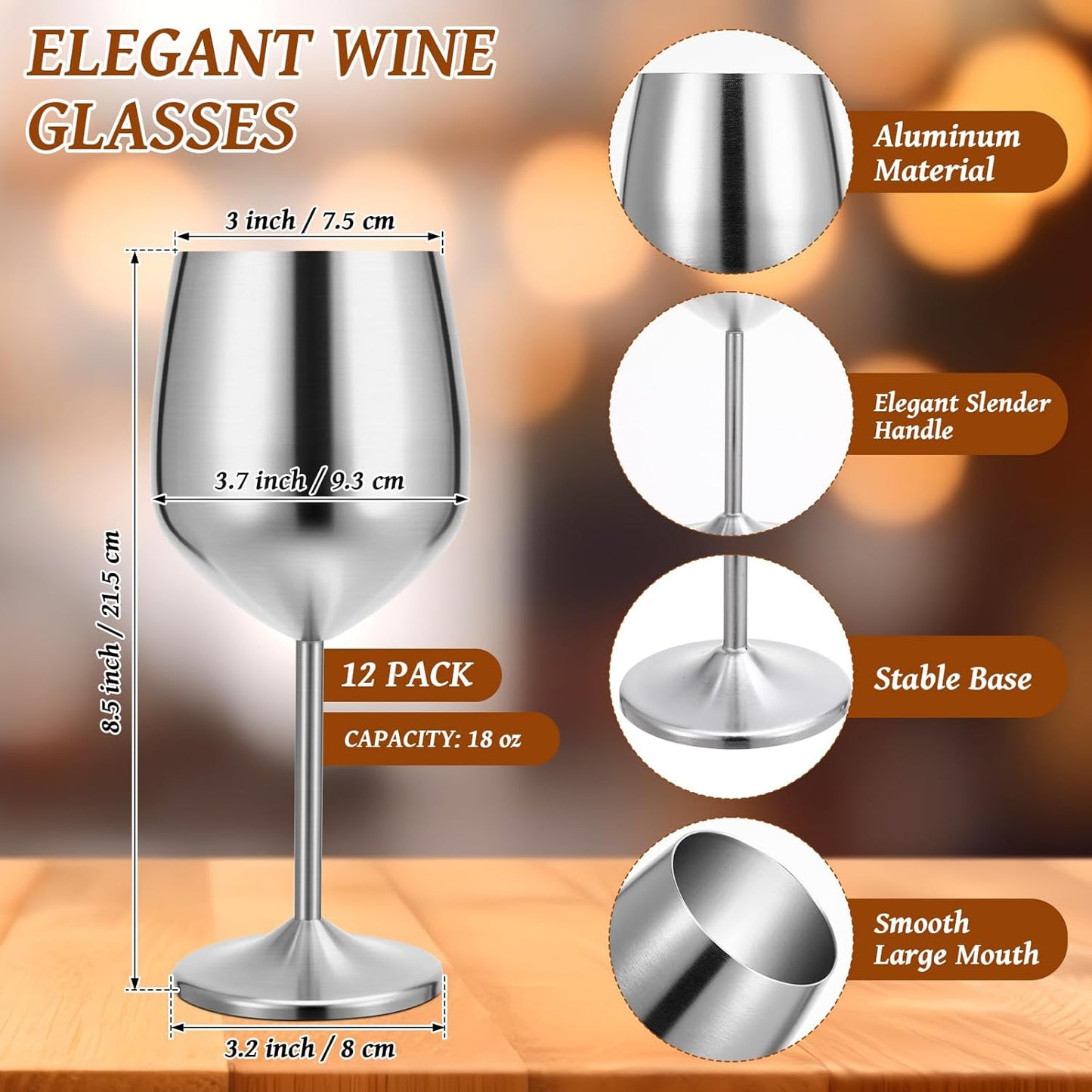 Set 12 Vasos Metal Aluminio 18oz Copas Vino Irrompibles