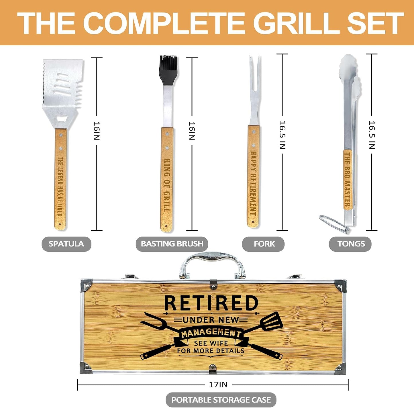 Juego accesorios barbacoa madera acero inox para hombres